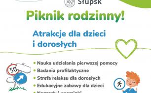 plakat z programem i informacjami o wydarzeniu oraz napisem -Piknik Rodzinny